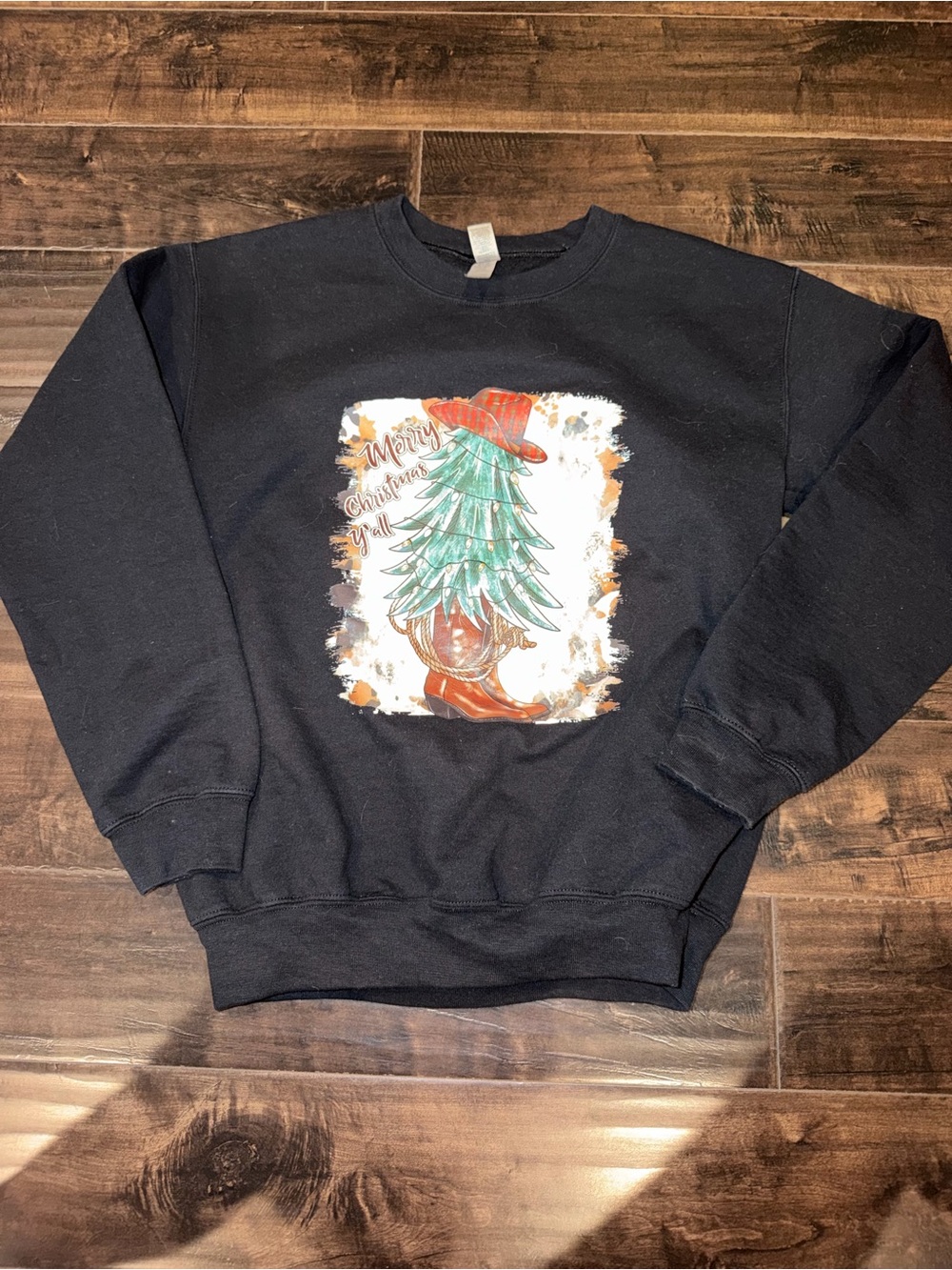 Gildan Heavy Blend Small Black Sweatshirt Western Merry Christmas